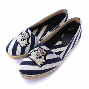 Christian Louboutin エスパドリーユ スリッポン フラットシューズ ボーダー ワッペン 36 ネイビー ホワイト