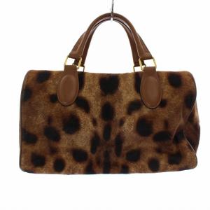 Chloe ボストンバッグ ハラコ レザー レオパード ブラウン