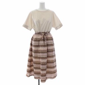 21SS スケッチプリントカットソーコンビワンピース 38 ピンクベージュ