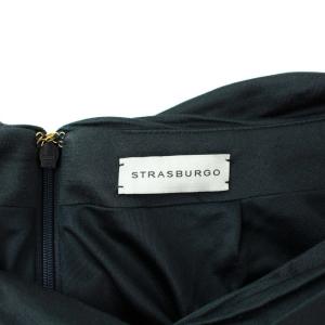STRASBURGO 近年モデル シルクジャージードレープスカート ロング フレア  シルク 38 ネイビー