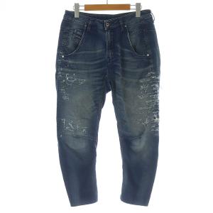 fayza-ne ジョグジーンズ デニムパンツ ジーンズ クロップドUSED加工 XS インディゴ