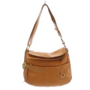 ショルダーバッグ ロゴプレート レザー オレンジ