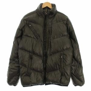 ダウンジャケット スタンドカラー ワッペン ナイロン アウター S カーキ