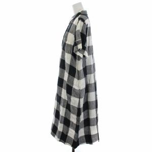 MARGARET HOWELL 20SS シャツワンピース 半袖 ロング ブロックチェック リネン 2 ブラック ホワイト