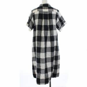 MARGARET HOWELL 20SS シャツワンピース 半袖 ロング ブロックチェック リネン 2 ブラック ホワイト