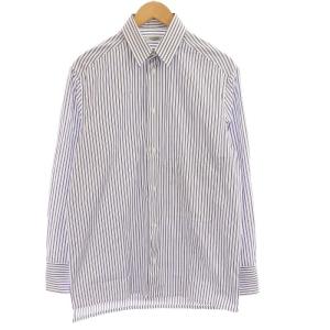 ストライプ ドレスシャツ 長袖 38 M 白 紺 ホワイト ネイビー