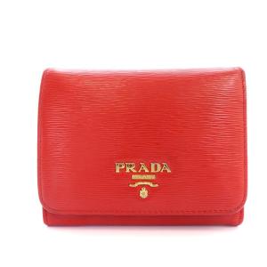 PRADA 三つ折り財布 ロゴ ゴールド金具 赤