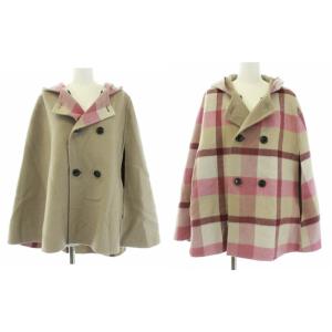 チェックダブルフェイスリバーシブルケープ 38 ベージュ