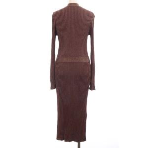 PRADA 2017年製 プリーツ リブニットワンピース ロング ラメ ボウタイ 46 ボルドー