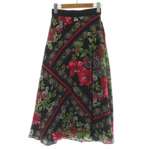 19AW ボタニカルスカーフスカート フレア ロング丈 花柄 総柄 36 ブラック レッド グリーン