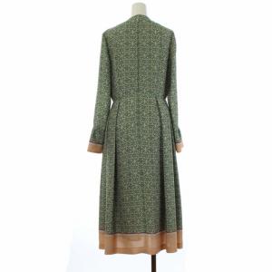 CELFORD ワンピース ロング ボウタイ 総柄 長袖 38 グリーン ピンクベージュ