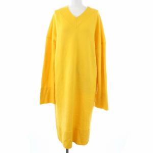19SS 長袖 ニットワンピース ロング Vネック ウール 38 M イエロー