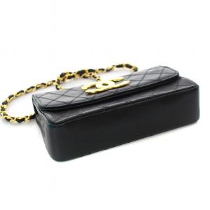 CHANEL ヴィンテージ マトラッセ ショルダーバッグダブルステッチ デカココマーク ラムスキン ブラック 
