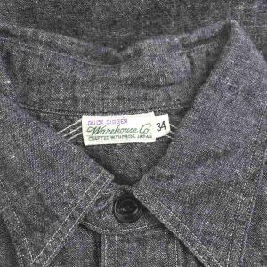 WAREHOUSE DUCK DIGGER シャンブレー シャツ 長袖 コットン 34 グレー ブラック