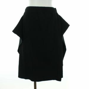 変形 プリーツスカート ひざ丈 アシンメトリー ブラック
