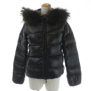 ADHARA ダウンジャケット フード ラクーンファー ナイロン 38 M ブラック