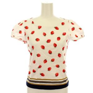 カットソー 半袖 Tシャツ いちご パフスリーブ イチゴ柄 38 ホワイト
