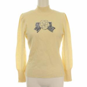 近年モデル ニット カットソー リボン ハイネック 長袖 ウール 薄手 38 クリーム色