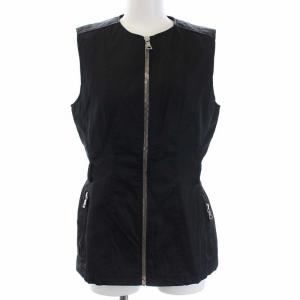 ベスト ジップアップ レザー 切替 ナイロン S ブラック
