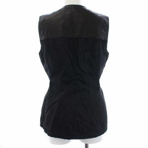 PRADA ベスト ジップアップ レザー 切替 ナイロン S ブラック