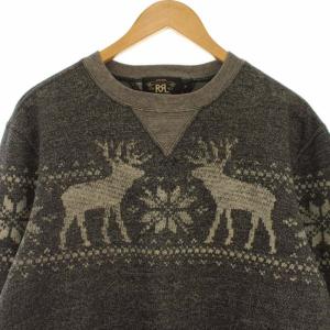 RRL ラルフローレン スウェット トレーナー ノルディック柄 鹿 裏起毛 長袖 M グレー
