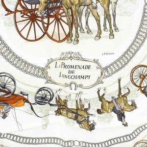 HERMES カレ90 LA PROMENADE DE LONGCHAMPS スカーフ シルク パープル