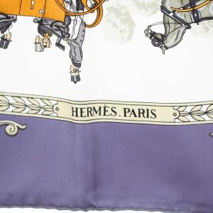 HERMES カレ90 LA PROMENADE DE LONGCHAMPS スカーフ シルク パープル