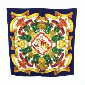 カレ90 EUROPE ヨーロッパ スカーフ シルク100％ ネイビー