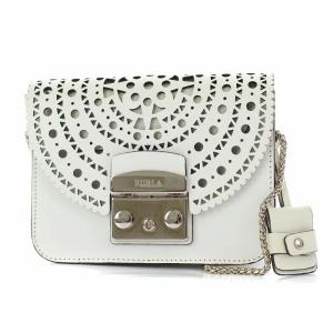 FURLA メトロポリス カットワーク チェーン ショルダーバッグ レザー ホワイト