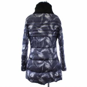 EMPORIO ARMANI ダウンコート アウター ロング ミドル スタンドカラー ジップアップ フェザー柄 ファー S ネイビー グレー