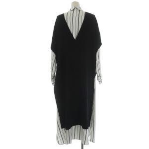 ADORE 21AW ニットレイヤードワンピース ロング ストライプ M ブラック ホワイト グレー