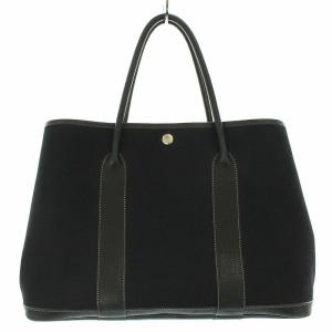 HERMES ガーデンパーティーPM トートバッグ ハンドバッグ キャンバス レザー ブラック I刻印
