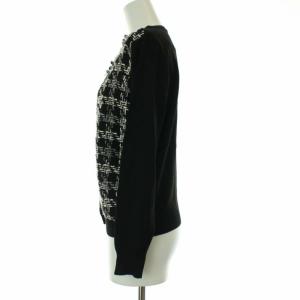 Chesty ツイード切替 カーディガン ニット 長袖 ビジュー フェイクパール タグ付き ウール混 F ブラック