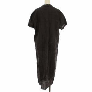 GALERIE VIE リネンポプリン サファリシャツワンピース マキシ丈 半袖 麻 36 チャコールグレー