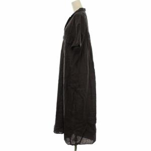 GALERIE VIE リネンポプリン サファリシャツワンピース マキシ丈 半袖 麻 36 チャコールグレー