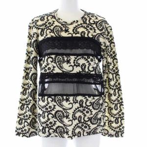 コムデギャルソン AD2014 長袖 カットソー 切替 刺繍 メッシュ S アイボリー ブラック