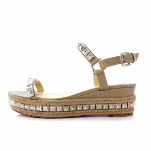 Christian Louboutin カタクロウ60 ストラップ サンダル スタッズ 厚底 レザー グレージュ