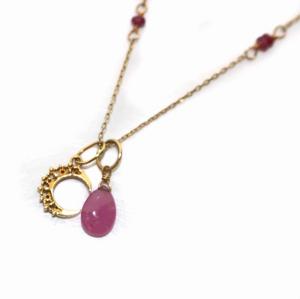 agete ムーンネックレス ルビー ダイヤモンド ゴールド
