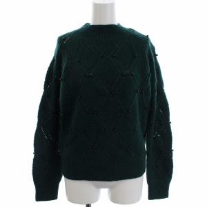 18AW ニット セーター 長袖 ハイネック ビーズ装飾 刺繍 ウール ナイロン モヘヤ 36 S カーキ