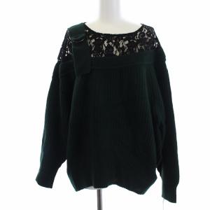 19AW ワンショルレースニットTOP セーター 長袖 ナイロン アンゴラ ウール 36 S カーキ
