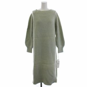 18AW ニットワンピース チュニック 長袖 ウール ナイロン アルパカ 36 ライトグリーン