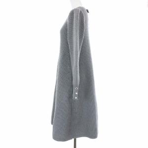 M'S GRACY ニットワンピース ひざ丈 クルーネック 長袖 近年モデル パール リボン ビジュー 38 グレー