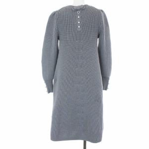 M'S GRACY ニットワンピース ひざ丈 クルーネック 長袖 近年モデル パール リボン ビジュー 38 グレー