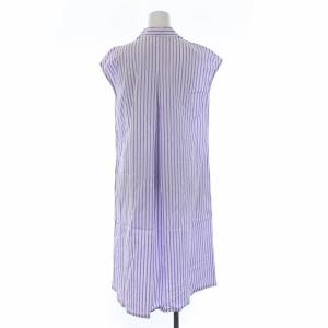 OLD ENGLAND 近年モデル シャツワンピース ロング ノースリーブ ストライプ 麻混 34 XS ホワイト パープル