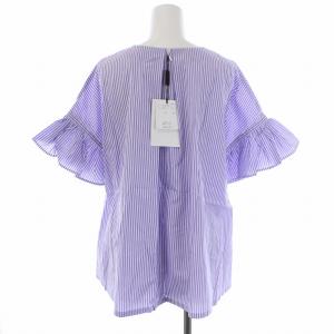 OLD ENGLAND 近年モデル ブラウス シャツ ストライプ 半袖 プルオーバー 34 ホワイト パープル