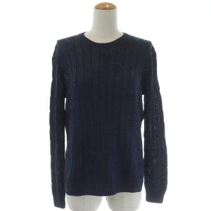 サマーニット セーター ケーブル クルーネック プルオーバー 長袖 ラメ XS ネイビー