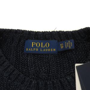POLO RALPH LAUREN サマーニット セーター ケーブル クルーネック プルオーバー 長袖 ラメ XS ネイビー