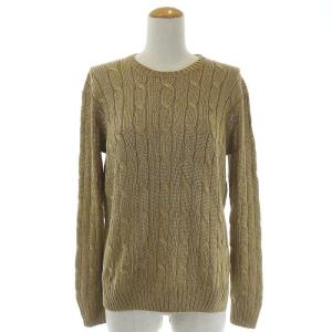 サマーニット セーター ケーブル クルーネック プルオーバー ラメ XS ベージュ ゴールド