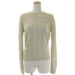 サマーニット セーター ケーブル クルーネック プルオーバー 長袖 ワンポイント ラメ S ベージュ