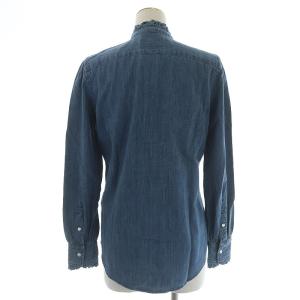 POLO RALPH LAUREN デニムシャツ ブラウス 長袖 フリル リボン 0 XS インディゴ